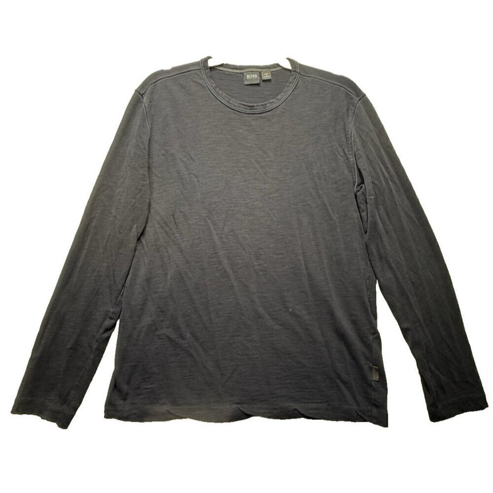 Hugo Boss Long Sleeve Crewneck T-Shirt Men's Sz M Navy Blue Cotton Lightweight
